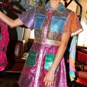 Queen of Sparkles Metallic Colorblock Dress